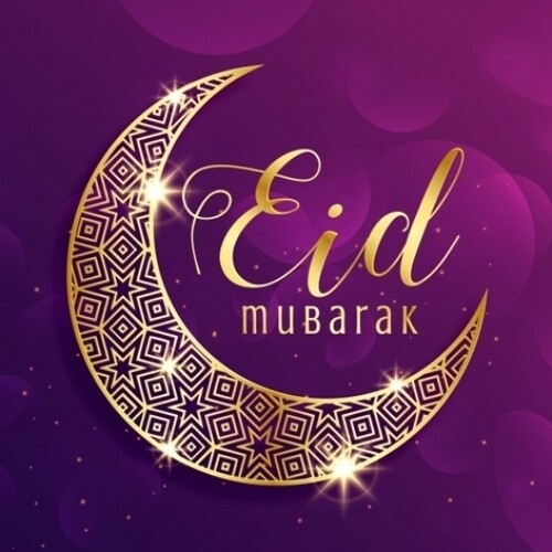 Eid / Ramadan Mubarak Purple & Gold 40mm Square labels