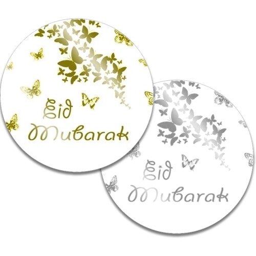 35 x Foiled Metallic Eid  Mubarak 37mm Circle Labels £3.99
