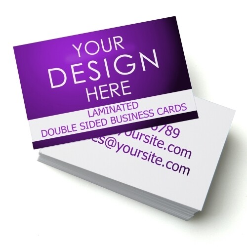 A stack of double sided Laminated business cards