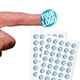37mm circle transparent stickers with white underprint on finger for size reference