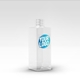 Transparent rectangular bottle with a screw cap, displaying a customised circular logo in blue and white. Ideal for personalised branding and packaging.