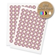 Two sheets of kraft circle label stickers with a custom pink and white logo, made from real kraft paper. The sheets display multiple eco-friendly labels, ideal for personalised branding or packaging.