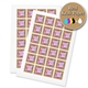 Two sheets of kraft Square label stickers with a custom pink and white logo, made from real kraft paper. The sheets display multiple eco-friendly labels, ideal for personalised branding or packaging.