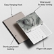 A 2025 A4 photo calendar showing features like an easy hanging hook, wire binding for smooth page turning, sturdy greyboard backing, and 170gsm silk paper. The displayed month is February, featuring a black-and-white image of baby feet cradled in adult hands.