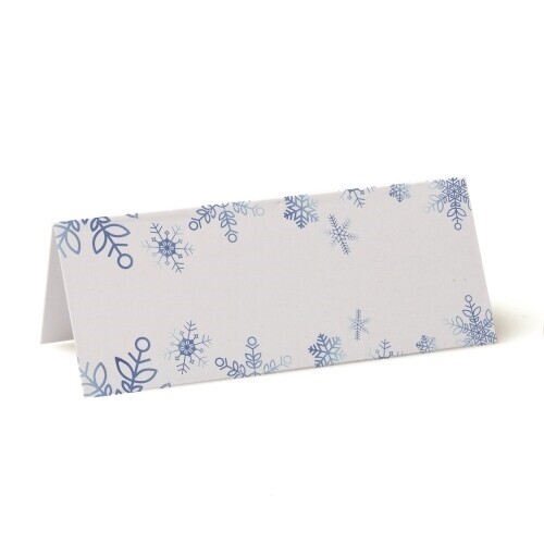 blank christmas place cards with a white background and navy snowflakes