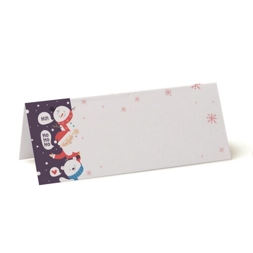 blank christmas place cards with a Peekaboo Santa snowman and polar bear with red snowflakes
