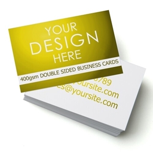 a stack of 400gsm double sided custom business cards