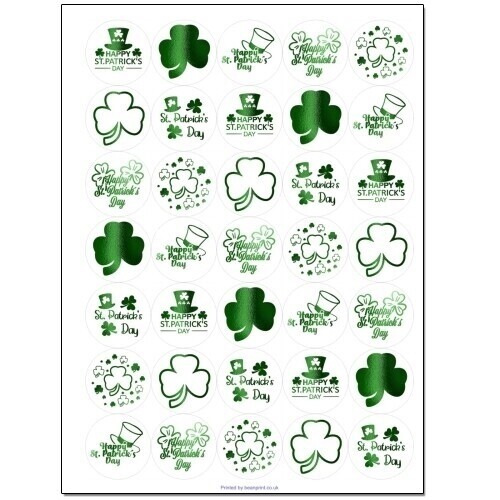 Green Metallic St Patricks Day Shamrock Green Foil Stickers