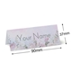 Personalised wedding place card with your name in elegant design on folded white cardstock. Dimensions are 90mm wide by 37mm high, shown with measurement indicators on a plain white background.