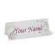 Personalised wedding place card with your name in elegant design on folded white cardstock. Minimalist design, set against a plain white background for a clean and sophisticated look.