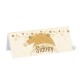 personalised place cards on 250gsm card cream background with gold sparkles and santa hat with star and glitter baubles