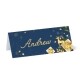 personalised place cards on 250gsm card navy background with gold reindeer and presents leaves and sparkling snowflakes