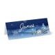 personalised place cards on 250gsm card navy background with snow scene christmas trees and falling snow flakes