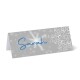 personalised place cards on 250gsm card silver background with navy and white snow flakes