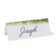 personalised place cards on 250gsm card white background on the front of the card and silver on the back with white snow flakes with green holly wreath