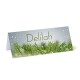 personalised place cards on 250gsm card grey background with green holly wreath and white falling snow flakes