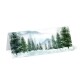 Blank folded place cards with a forest green trees and white fluffy snow