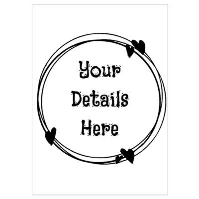 Template for Kraft White Print Rectangle Labels 99mm x 139mm: circle, hearts, love
