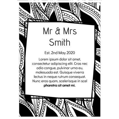 Template for Rectangle Label 97mm x 139mm: black, border, pattern, peacock, simple, white