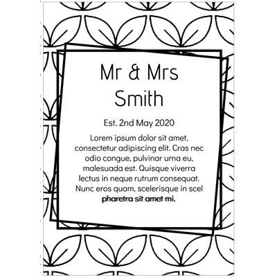 Template for Rectangle Label 97mm x 139mm: black, cute, floral, leaf, pattern, white