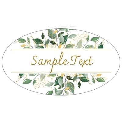 Template for Oval Labels 60mm x 34mm: gold, green, leaves