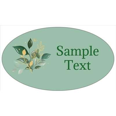 Template for Oval Labels 60mm x 34mm: gold, green, leaves