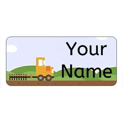 Design for Tractors Name Labels: dots, green, orange, polka, purple, ribbon, yellow