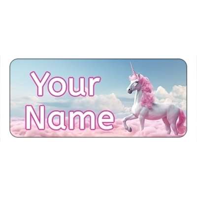 Design for Unicorns Name Labels: baby shower, girl, glitter, gold, pink, polkadots, spots